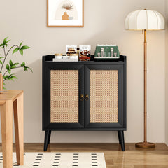 Sideboard Buffet Cabinet with Storage, Bar Liquor Cabinet with Rattan Decorated Doors, Credenza Console Tablefor Dining Room, Living Room,Hallway
