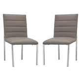 Eun 23 Inch Faux Leather Channel Dining Chair, Chrome Legs, Set of 2, Gray