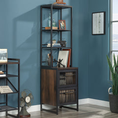 Narrow Bookcase with Modern Design, Brown Finish