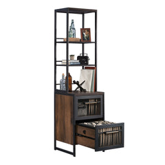 Narrow Bookcase with Modern Design, Brown Finish