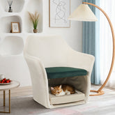 Furniture Style 2 in 1 Pet Friendly Mid Century Modern Accent Chair Soft Fabric Upholstered Leisure Armchair for Living Room Bedroom Home and Office, White