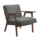 Modern Home Furniture Dark Gray Fabric Upholstery 1pc Accent Chair Brown Finish Solid Rubberwood Contemporary Cushion Seat