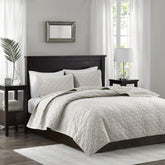 3 Piece Velvet Quilt Set Ivory Full/Queen
