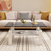 Rectangle Coffee Table, Tempered Glass Tabletop with MDF Layer, Modern Table for Living Room , Gray Glass