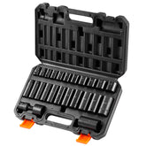 Impact Sockets Set 25pcs 6-Point 3/8in Drive Bit Ratchet Tool Kit Case