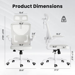 Ergonomic Office Chair, Home Office Desk Chair with Headrest, High Back Computer Chair with Armrests and Adjustable Lumbar Support for Home Office Study Room, White