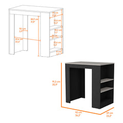 Harlan Kitchen Island, Counter Height Table Top with 3-Side Shelf