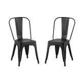 Set of 2 Matte Black Industrial Metal Dining Chairs 18 Inch Seat Height Stackable, Indoor Outdoor, Lightweight Easy-Clean Surface, Easy Assembly, Durable Modern Design, For Kitchen Restaurant