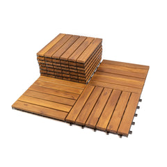 12 in. x 12 in. 6 Slats Acacia Wood Deck Tile