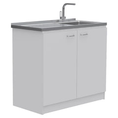 White 4-Door 2-piece Kitchen Set, Utility Sink Cabinet and Pantry Cabinet