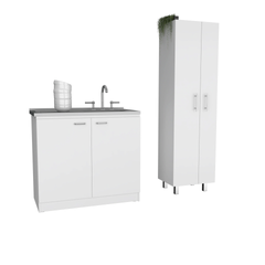 White 4-Door 2-piece Kitchen Set, Utility Sink Cabinet and Pantry Cabinet