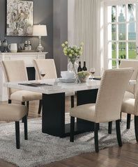 Attractive Elegant White Genuine Marble Table Top 1pc Dining Table Sturdy Design Solidwood Base Dining Room Table