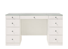 1pc Glam Makeup Vanity Table Glass Top 9 Drawers Knobs White Wooden Bedroom Furniture