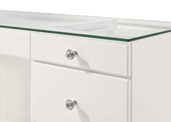 1pc Glam Makeup Vanity Table Glass Top 9 Drawers Knobs White Wooden Bedroom Furniture