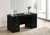 1pc Glam Makeup Vanity Table Glass Top 9 Drawers Knobs Black Wooden Bedroom Furniture