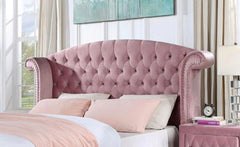 Glam Contemporary Pink Flannelette Upholstered 1pc Queen Size Bed Cabriole Legs Wingback Design Bedroom Furniture