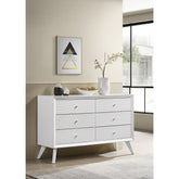 Contemporary Style 1pc Dresser Angled Legs Round Bronze Knobs White Bedroom Solidwood Furniture