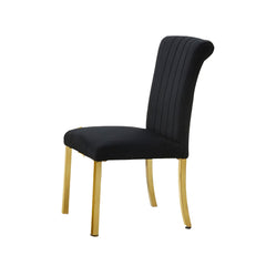 Contemporary Style 2pc Side Chair Channel Tufted Back Seat Stainless Steel O-Shaped Legs With Trestle Base Gold And Black Finish