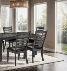 Simple Classic Dark Gray 7pc Dining Set Faux Marble Top Dining Table 6xSide Chairs Leatherette Seats Dining Room Furniture