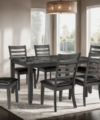 Simple Classic Dark Gray 7pc Dining Set Faux Marble Top Dining Table 6xSide Chairs Leatherette Seats Dining Room Furniture