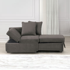Convertible Chair 1pc Living Room Furniture Gray Fabric Adjustable Headrest Pillows Functional Chair