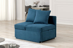 Convertible Chair 1pc Living Room Furniture Blue Fabric Adjustable Headrest Pillows Functional Chair