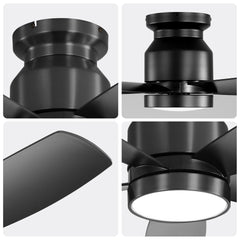 42 Inch Flush Mount Ceiling Fans with LED Light 18W and Remote Control 5 ABS Fan Blades for Bedroom