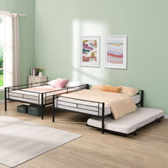Full Over Full with trundle Metal Bunk Bed , No Box Spring Needed, Easy Assemble