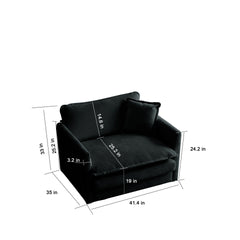 Comfy Deep Single Seat Sofa Upholstered Reading Armchair Living Room Chair Black Chenille Fabric , 1 Toss Pillow