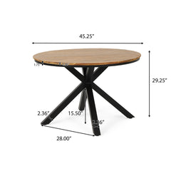Outdoor Dining Table, Teak Acacia Wood Tabletop and Black Metal Leg