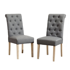 Banff 5-piece Dining Set, Cross-Buck Round Table with 4 Tufted Chairs, Gray