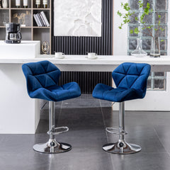 Breni Velvet Diamond Tufted Swivel Adjustable Height Barstool, Set of 2, Blue