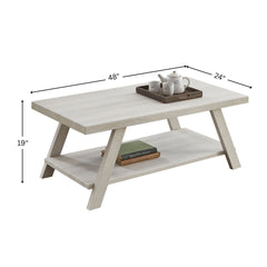 Athens Contemporary Wood Shelf Coffee Table in White Finish