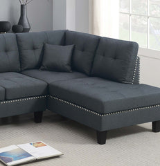 Modern Style 2pc Sectional Set Nailhead Trim Two Matching Accent Pillows Plastic Legs Left Arm Three Seat Sofa Charcoal Finish Primary Living Room