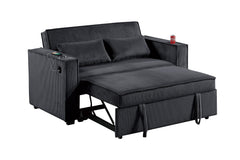Modern Style Convertible Sofa Extension Legs Flatten Backrest Matching Pillows Cup Holders On Armrest USB Ports Black Finish Primary Living Room
