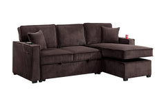 Contemporary Style Convertible Sectional Cup Holder USB And USB-C Port Storage Chaise Matching Pillows Pull Out Extension Chocolate Finish Primary Living Room