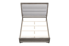 1pc Queen Size Bed Horizontal Tufting Headboard LED Lights Light Brown Finish Bedroom Furniture