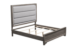 1pc Queen Size Bed Horizontal Tufting Headboard LED Lights Light Brown Finish Bedroom Furniture