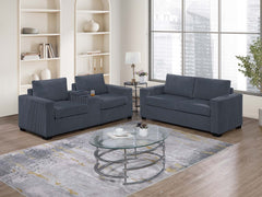 Elegant Simple Sofa w Console Cup Holder And Loveseat 2pcs Sofa set Dark Gray Wide-Welt Corduroy Living Room Couch