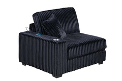 Contemporary Style 1pc LAF Chair w USB Cup Holder Armrest Black Corduroy Texture Surface Upholstered Living Room Couch Chair