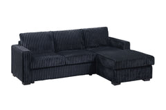 Modern Contemporary Style 2pc Sectional Sofa Right Arm Chaise Left Arm Sofa Plastic Legs Corduroy Upholstered Dark Black Finish Primary Living Room