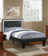 Glamours Style Twin Size Bed Diamond Tufted Padded Headboard Middle Support Legs Black Finish Bedroom Furniture