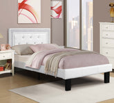 Glamours Style Twin Size Bed Diamond Tufted Padded Headboard Middle Support Legs White Finish Bedroom Furniture