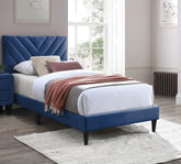Contemporary Style Twin Size Bed Adjustable Headboard Middle Support Legs Navy Blue Finish Bedroom Furniture