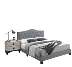 European style 1pc Queen Size Bed Velvet Fabric Button Tufted Headboard Gray Finish Bedroom Furniture
