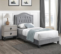 European style 1pc Twin Size Bed Button Tufted Headboard Gray Finish Bedroom Furniture