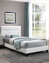 Modern Style 1pc Twin Size Bed Faux Leather Middle Support Legs Rectangle Headboard White Finish Bedroom Furniture