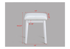 3pc Vanity Table and Stool Set Built-in Led-lit Mirror Matching Cushioned Stool Gold-accented Handles Wooden Home Furniture White