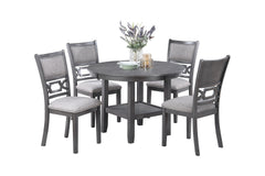 Gray Color 5pc Dining Set Round Table w Shelve Unique Design 4x Side Chairs Modern Contemporary Dining Room Furniture