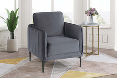 Beautiful Elegant 1pc Accent Chair Gray Velvet Fabric Upholstered Plush Metal Legs Living Room Chair